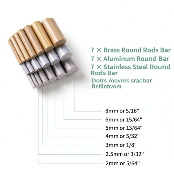 Glarks 21pcs 3 Sets of Metals Round Rod Lathe Bar Stock for DIY Craft Tool, Diameter 2mm - 8mm, Length 100mm, Metals Include Brass, Stainless Steel, Aluminum-1